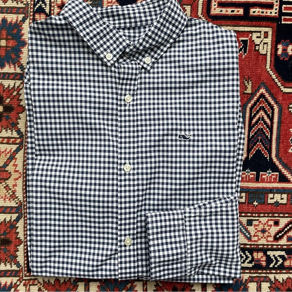 Vineyard Vines Performance Boy 18 / XL Like New  On-The-Go Navy Blue Gingham